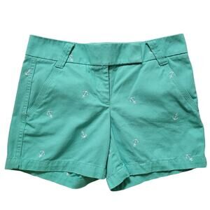 J. Crew Size 2 Anchor Print Teal Broken In‎ Chino Shorts 5" Inseam Summer Cruise